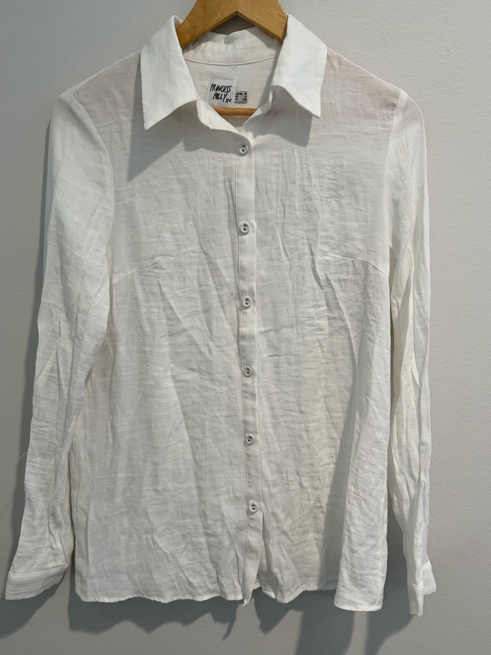 Princess Polly White Button Front Collared Classic Preppy Blouse Shirt US 4